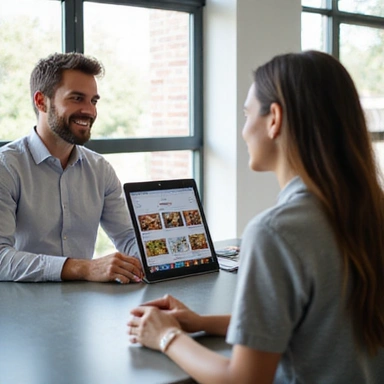 Εικόνα που δείχνει διατροφολόγο να συμβουλεύει πελάτη