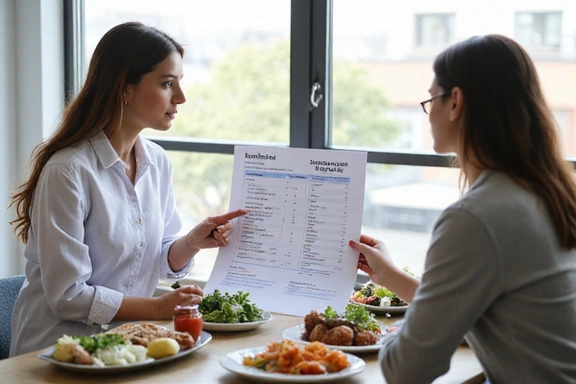 Διατροφολόγος που συμβουλεύει έναν πελάτη σε ένα γραφείο